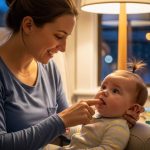 Caregiver soothing teething baby during late-night fussiness in Portland OR