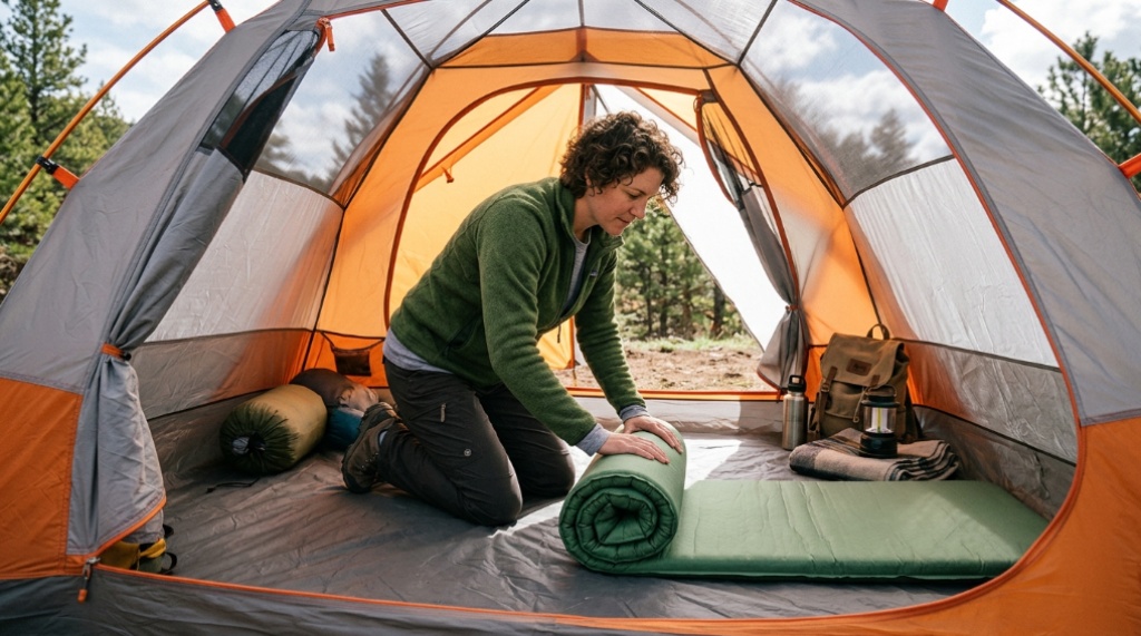 Cozy lit tent pitched under a starry night sky.